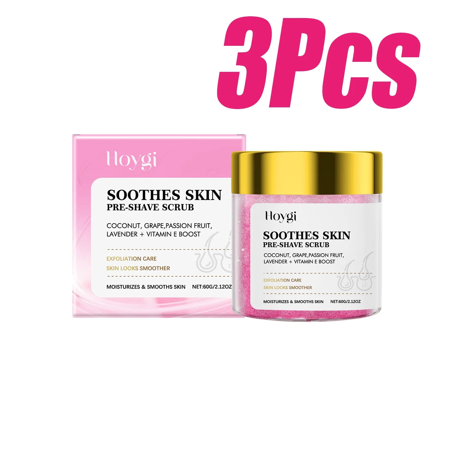 Pre-Shave Scrub Gentle Exfoliating Body Scrub for Smooth Skin Moisturizing Pre-Shave Care for Face and Body Smooths Skin Texture Qme 3 x 60g boxed