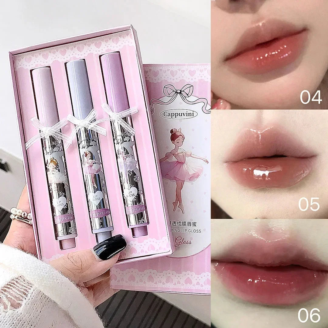 Halo-dyeing Tinted Lip Gloss Crystal Jelly Moisturizing Waterproof Mirror Water Glass Lip Gloss Transparent Color Cosmetics Gift Qme 3pcs B
