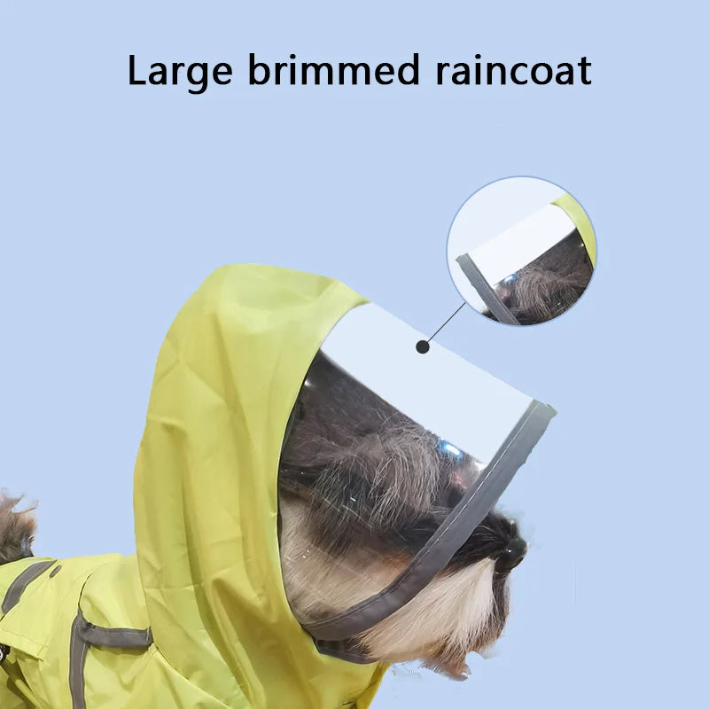 Pet small and medium-sized dog large brimmed raincoat, rainproof with traction rope, reflective strip raincoat (recommended to p Qme
