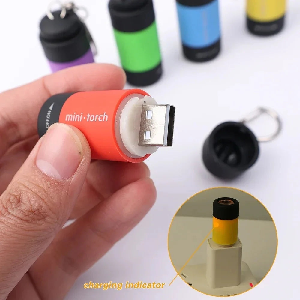 USB Charge LED Flashlight Multifunctional Strong Light Pocket Keychain Flashlight Waterproof Outdoor Hiking Camping Flashlight Qme