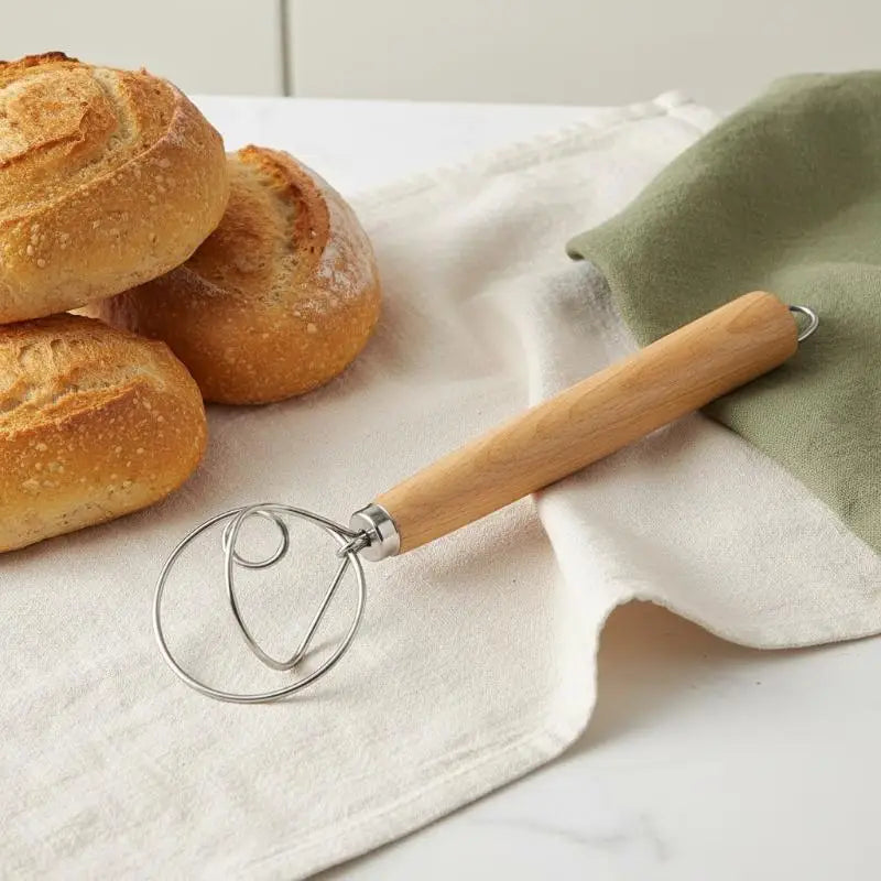 Stainless Steel Dough Whisk With Smooth Wooden Handle Sourdough & Bread Mixing Danish Dough Whisk Bread Tools Qme
