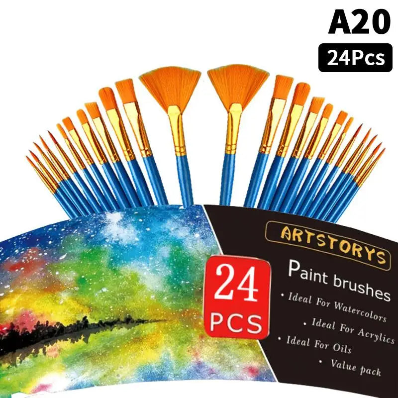 Detail Painting Brushes Professional Round Flat Nylon Hair Watercolor Qme A20