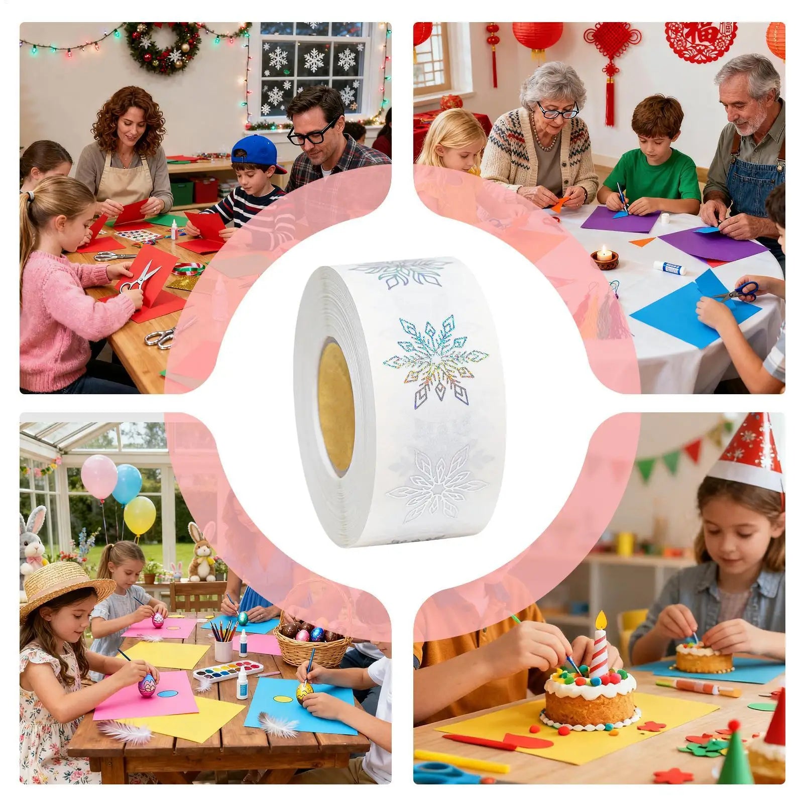 Christmas Snowflake Stickers 500 Round Self-adhesive Transparent Qme