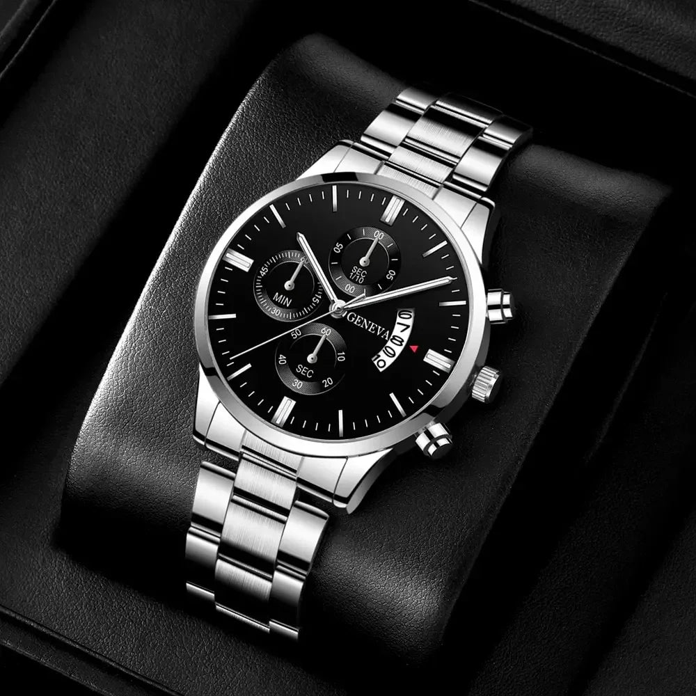 Fashion Mens Watches Luxury Silver Stainless Steel Quartz Wrist Watch Man Business Watch for Men Calendar Clock Reloj Hombre Qme