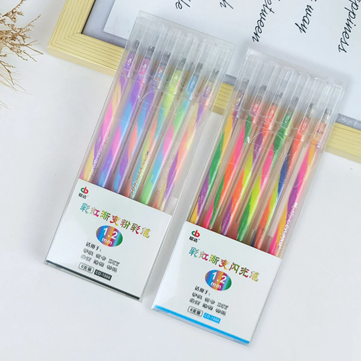 Rainbow Multicolor Gel Pens, 6 Pcs,1.2mm Medium Point Smooth Writing Pens, for Class Notes,Artist ,Journaling Note Taking Qme pastel-glitter
