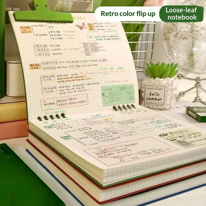 60 Sheets Flip Loose Leaf Notebook Thick No Bleed Grid Pages Binder Qme