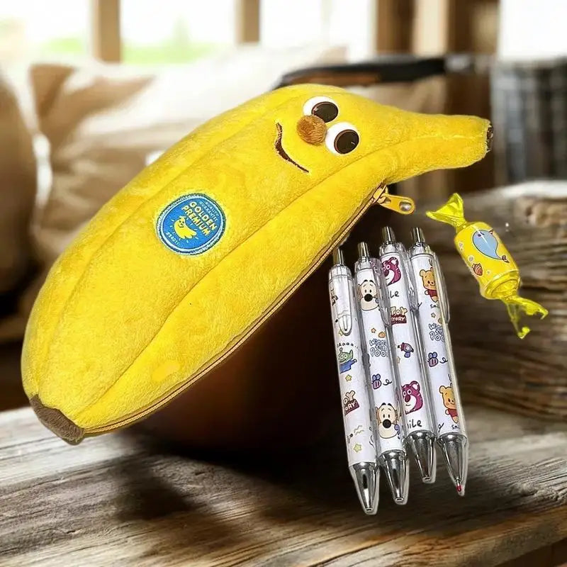 Cute Cartoon Banana Pencil Case Plush Storage Bag Creative Humorous Qme