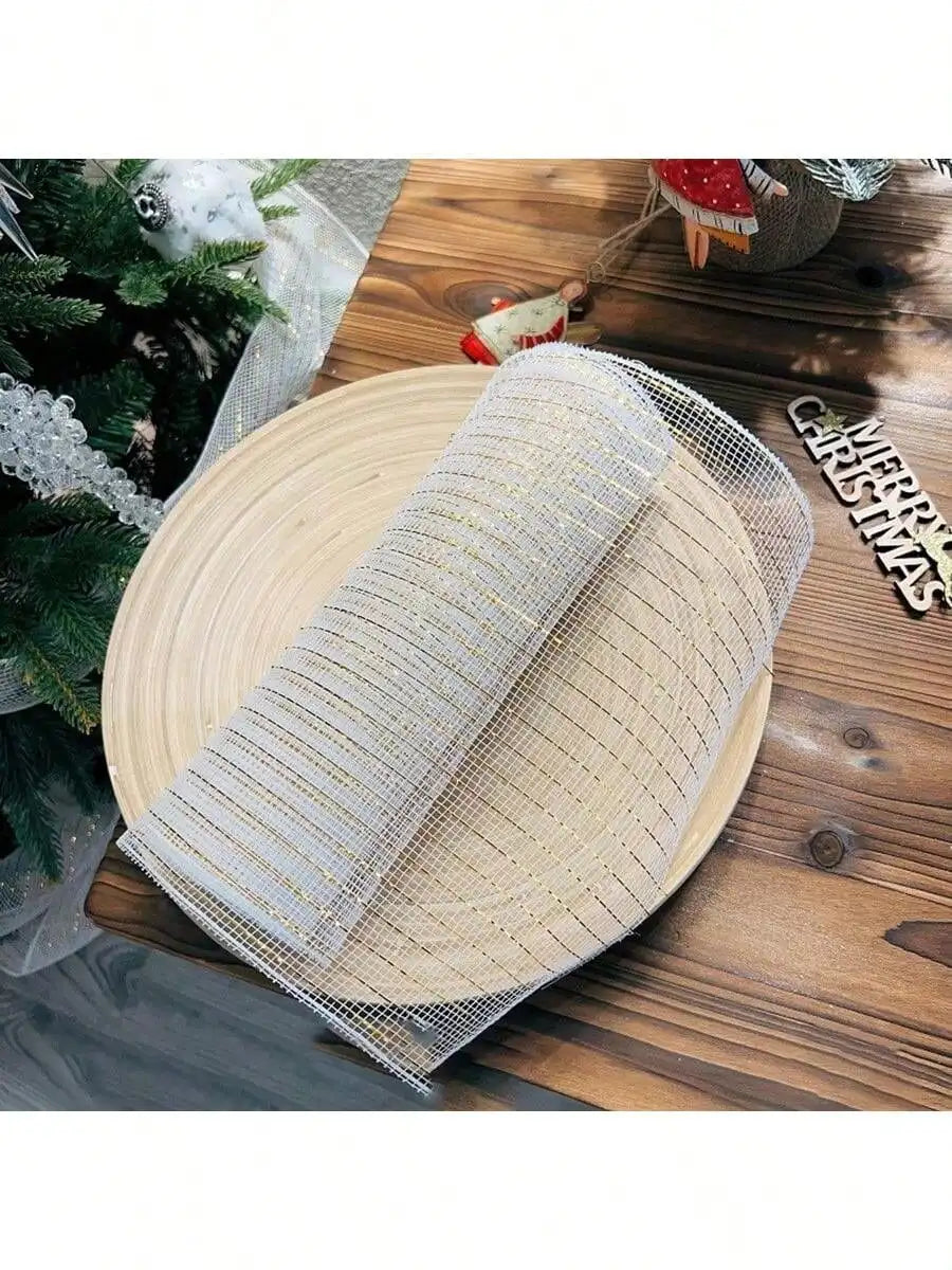 1 Roll 9-meter-long Satin Ribbon Christmas Decoration Net Mesh Qme golden 9cm