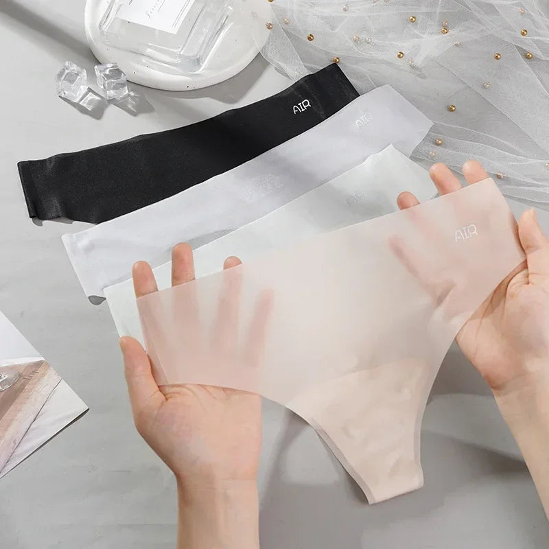 Transparent Thong Panties Women Ultra-thin Sense Sexy Female Seamless Low-rise Solid Color T-pants Quick Drying Underwear Qme