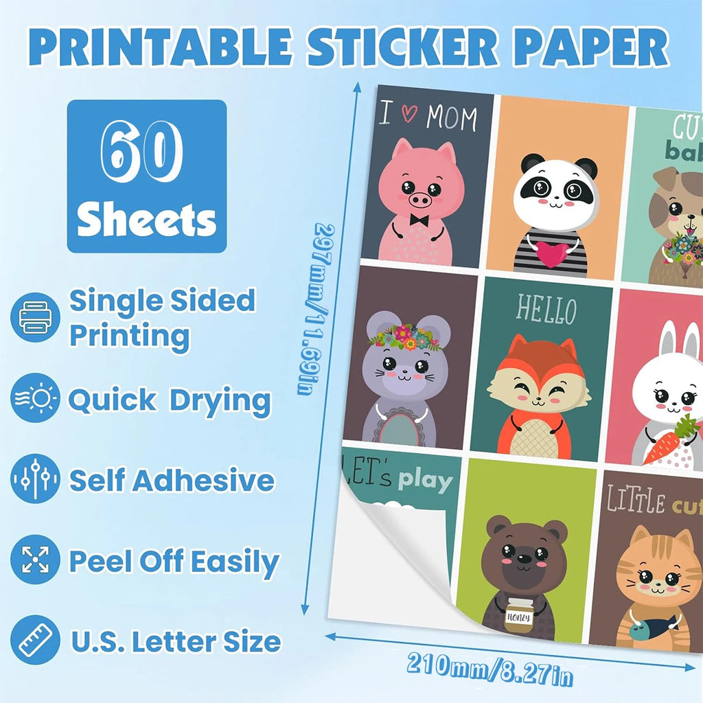 A4 Office Products Self-Adhesive Photo Paper,Glossy Photo Paper, 8.27x11.69inch, 200 GSM, Inkjet for Photos, Labels Qme M-A4 Self-Ad-60