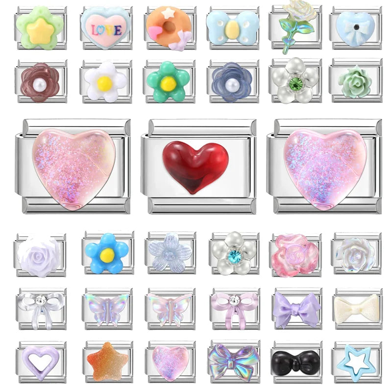 2026 Women Romantic Red Pink Love Heart Italian Charm Links Fit 9mm Bracelet Stainless Steel DIY Making Jewelry Gift Wholesale Qme