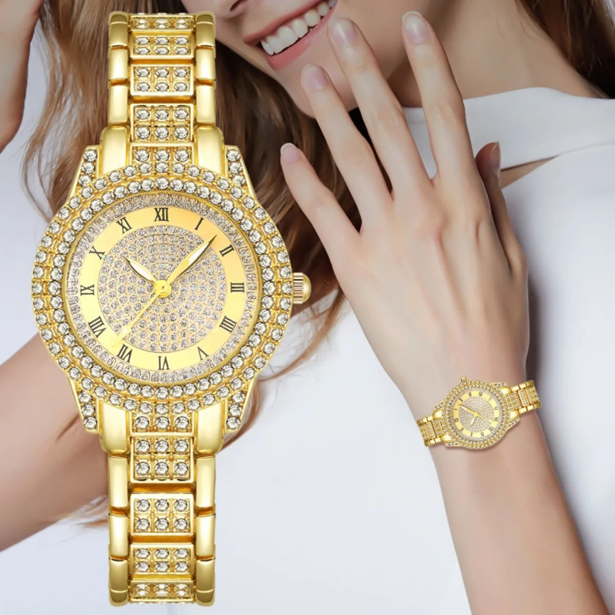 Ladies' Watch Set, 7-piece Set, Fashionable New Ladies' Elegant Quartz Watch, Creative Water Diamond Inlaid Design Jewelry Set Qme