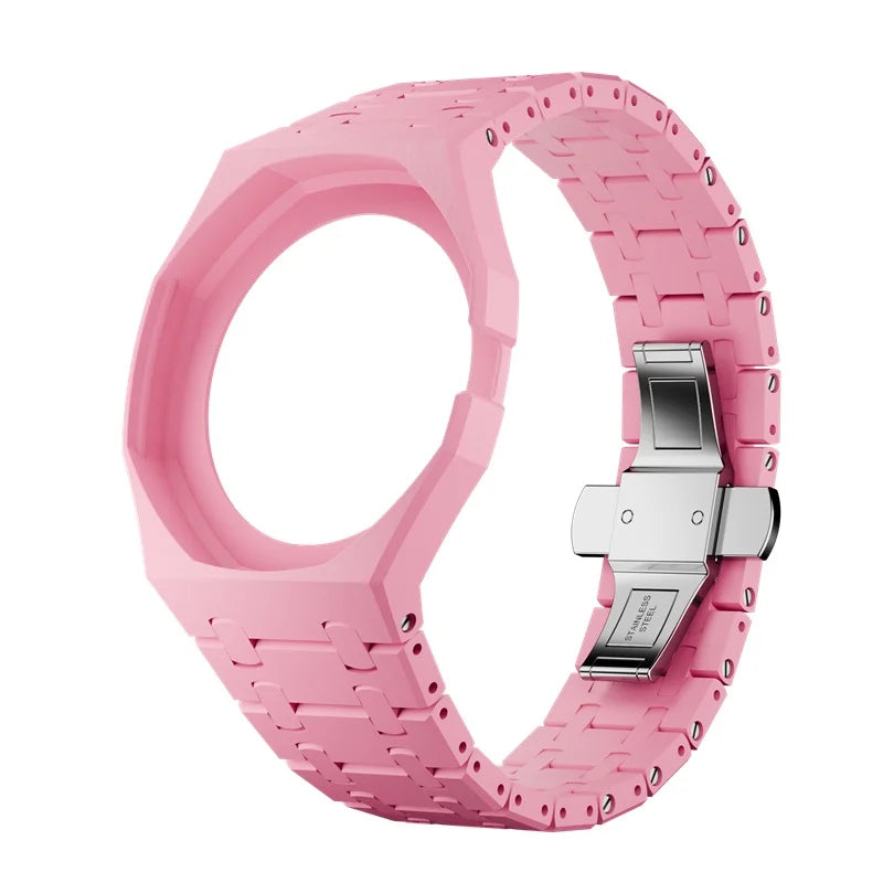 2 In 1 Strap + Case for Swatch x AP Royal Pop Pocket Watch Change to Wristwatch Ceramic+Silicone Band Wrist Strap Accessories Qme 2.Pink-3.0