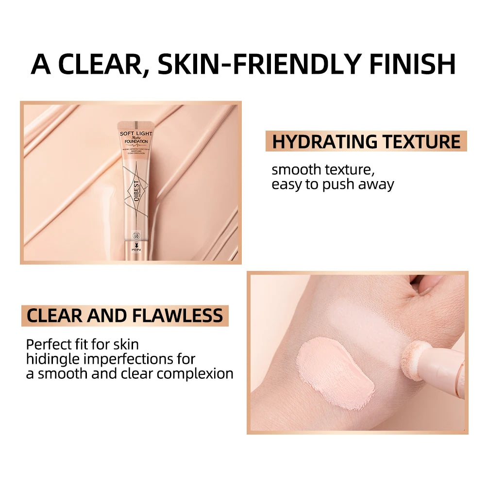 QIBEST Liquid Foundation Cream Waterproof Lasting Oil-control Cover Acne Base Cream Makeup Moisturize Matte Concealer 4 Colors Qme