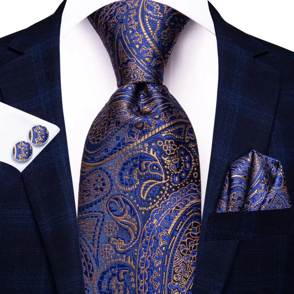 Luxury Mens Ties Floral Black Gold Paisley Red Blue Necktie Pocket Qme 3450