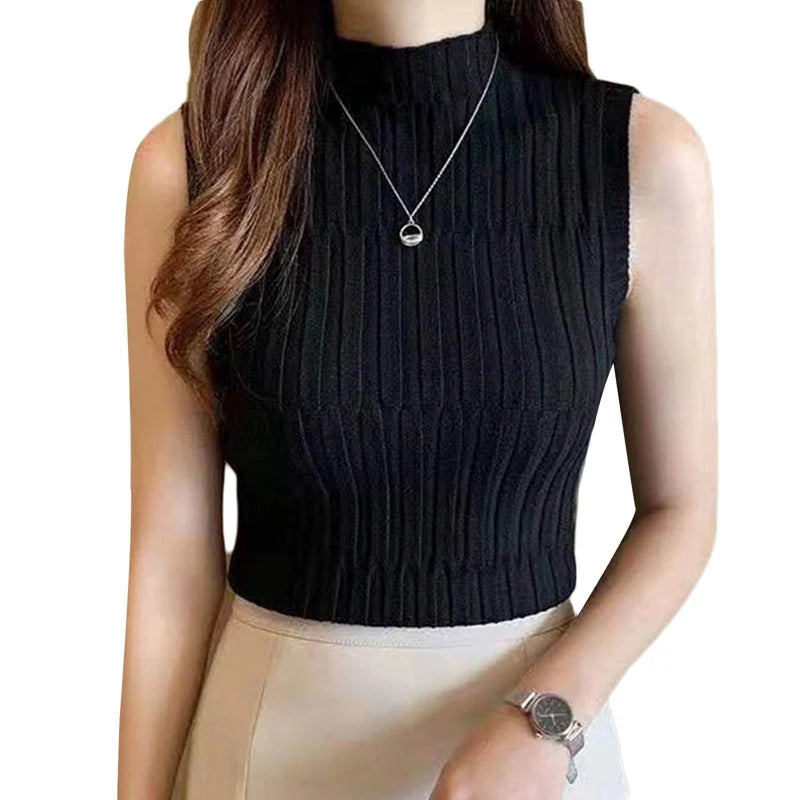 Women Ribbed Halter Tank Crop Tops Summer Spring 2023 Base T-shirt Harajuku Adults Sleeveless Solid Color Round Neck Knit Tops Qme BK One Size