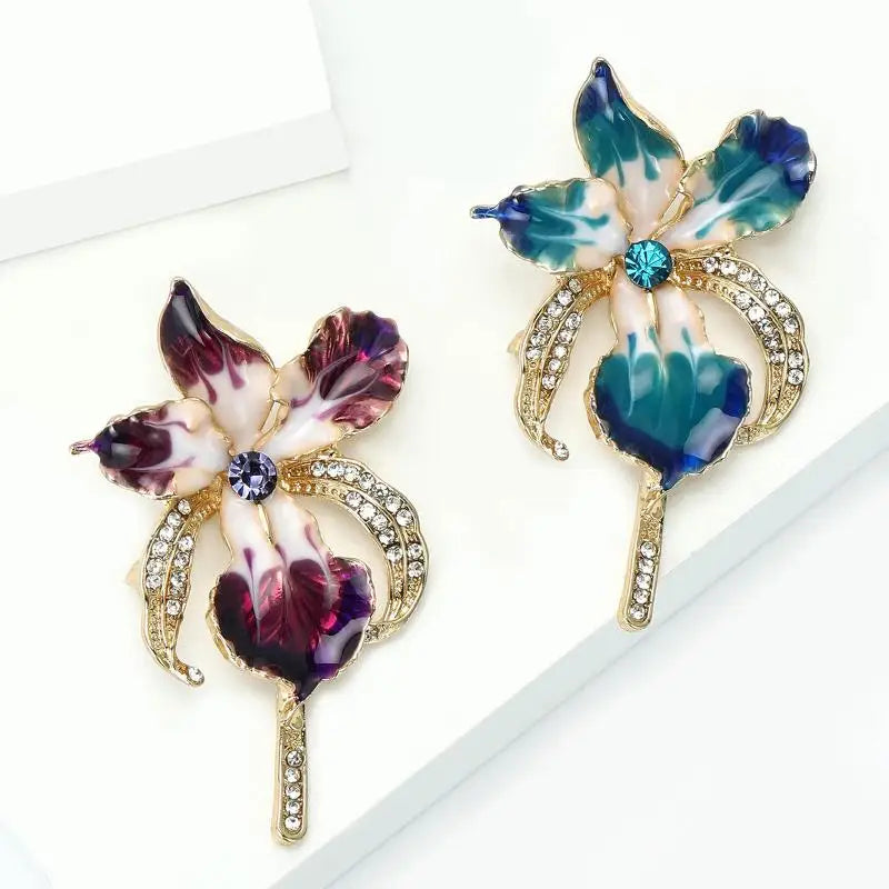 1Pcs Beautiful Women's Clothes Bag's Plants Brooch Pins Elegant Enamel Orchid Flower Brooches Gifts DIY Accessories Qme