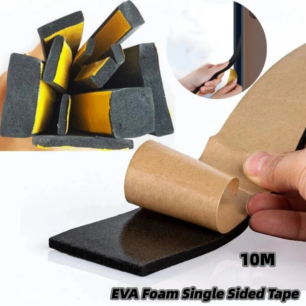 10M black Rubber Sponge Door Window Seal Strip Waterproof Soundproof Self Adhesive Anti-collision Pad EVA Foam Single Sided Tape Qme 10mm x 20mm x 2m