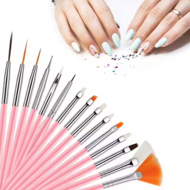 1set/15pcs color Nail Art Brush Set UV Gel Polish Pen Acrylic Nail Design Painting Tools for Nail Artistry Qme