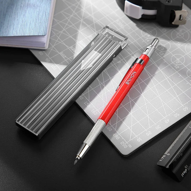 Welders Pencil With 12PCS Silver Streak Refills, Metal Marker Mechanical Welding Pencil Pipefitters, Fabrication, Red Qme