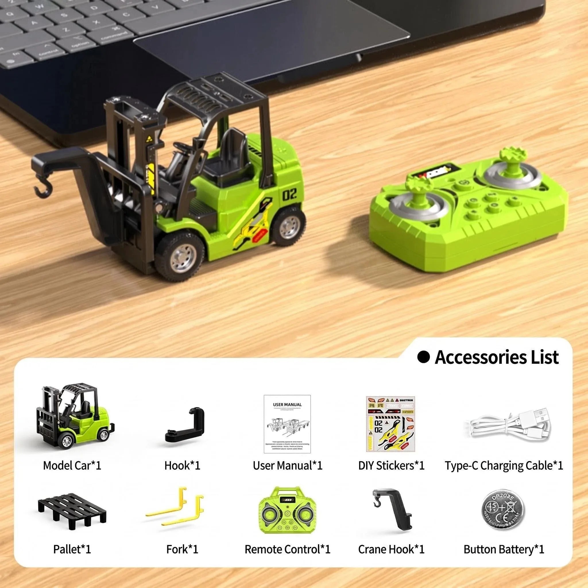 Bluetooth Remote Control Crane And Forklift two-in-one Desktop Mini Alloy Toy Car Model With Trailer Christmas Gift In Color Box Qme Yellow-forklift