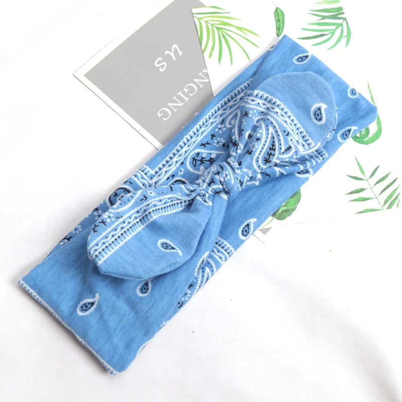 Vintage Soft Paisley Cashew Flowers Hair Bands Pilates Elastic Yoga Qme SKY BLUE