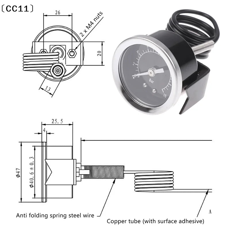 16 Bar Pressure Gauge Suitable Espresso Coffee Machines Y40 Steam Qme