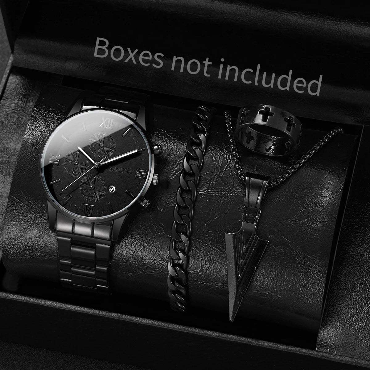 4pcs/set luxury male business watches fashion calendar watch roma dial quartz wristwatch set jewelry watch hombre (without box Qme 2