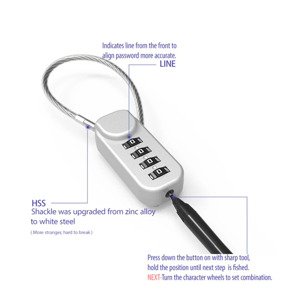 4 Digit Combination Code Number Lock With Spring Coil Wire Rope For Luggage Zipper Bag Backpack Suitcase Drawer Locks Qme