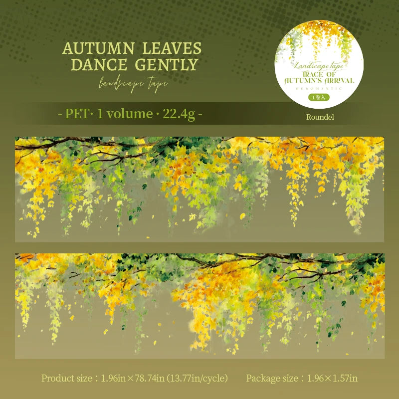 1 Roll Autumn Fall Leaves Pattern Tape for DIY Scrapbook Journal, Phone Case Decoration, Gift Wrapping & Craft Collage Qme 2