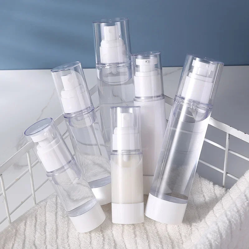 15-100ml Airless Pump Bottles Clear Refillable Vacuum Bottle Set Travel Portable Lotion and Spray Dispenser Cosmetic Containers Qme
