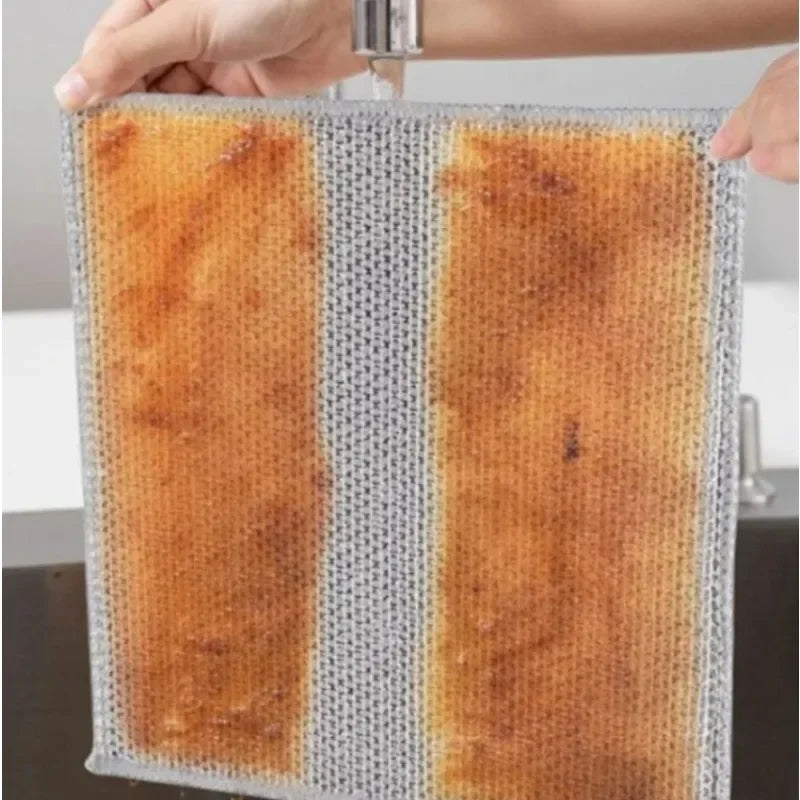 Kitchen Cleaning Cloth Steel Wire Dishwashing Cloth Non-stick Clean Towel Washing Rags Household Rust Removal Cleaning Cloths Qme