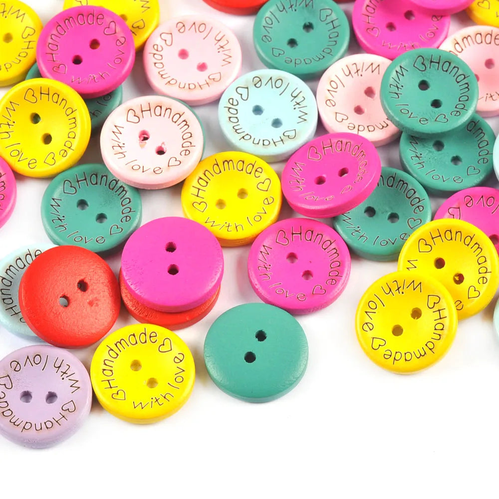 50Pcs 20mm Colorful Round Flatback Wooden Buttons Handmade Crafts For Scrapbooking Decor Home Ornaments Sewing Supplies M2740 Qme