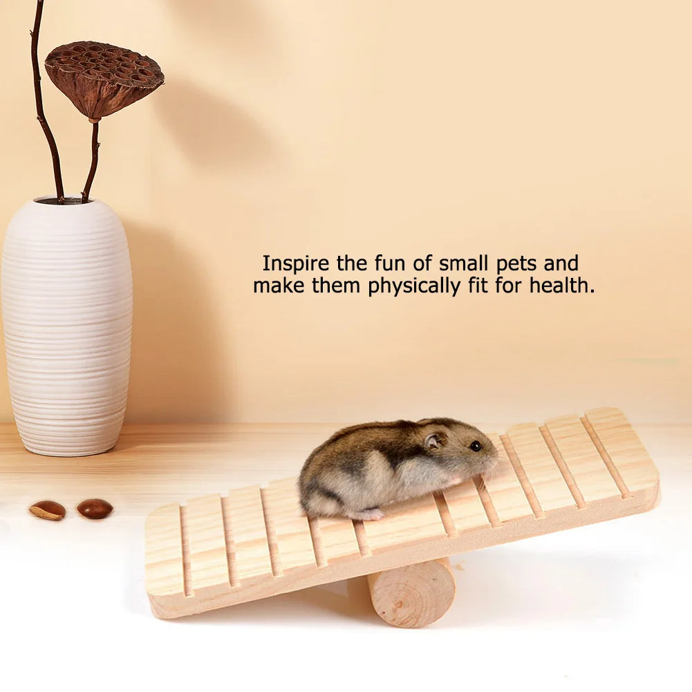 Small Pet Wooden Seesaw Bridge Hamster Toy Natural Wood Play Platform for Hamster Gerbil Mouse Guinea Pig Cage Accessories Qme