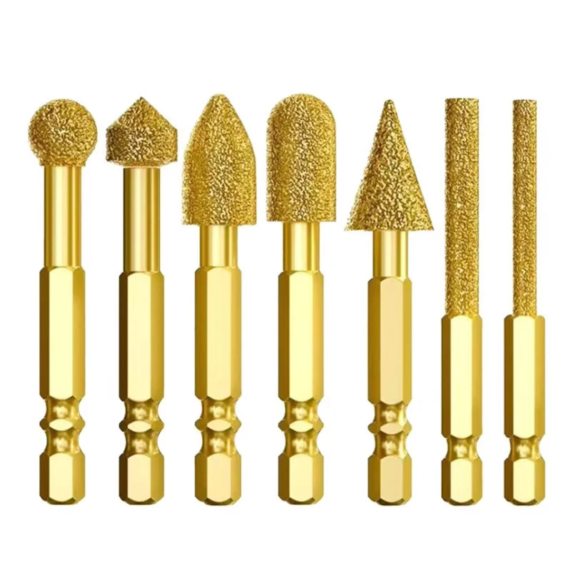 7pcs Hex Shank Diamond Grinding Head Set Rotary File Alloy Polishing Burr for Electric Drill, Multi-Shape Grinding Bits Qme 7pcs