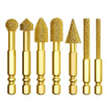 7pcs Hex Shank Diamond Grinding Head Set Rotary File Alloy Polishing Burr for Electric Drill, Multi-Shape Grinding Bits Qme 7pcs