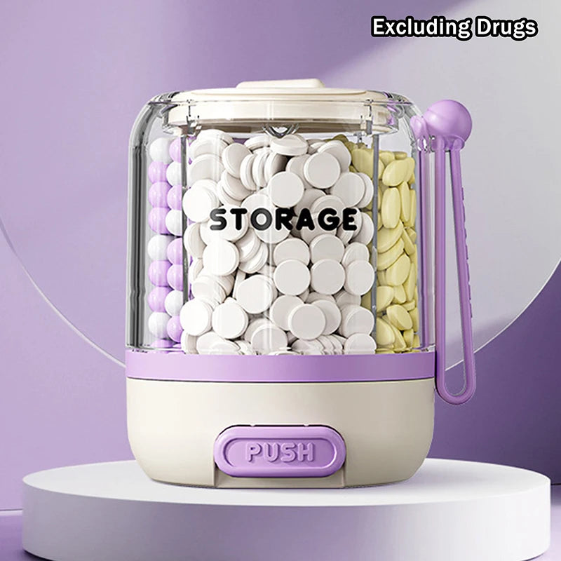 4-Compartment Round Pill Organizer Portable Daily Medicine Case Qme Purple