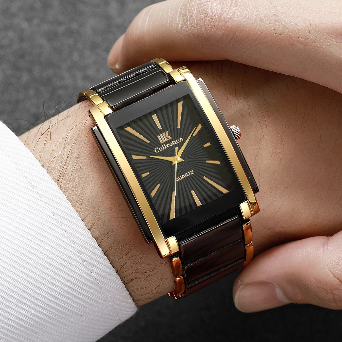 4PCS Luxury Men Business Watches Jewelry Set Fashion Rectangle Dial Male Quartz Watch Reloj Hombre(Without Box) Qme