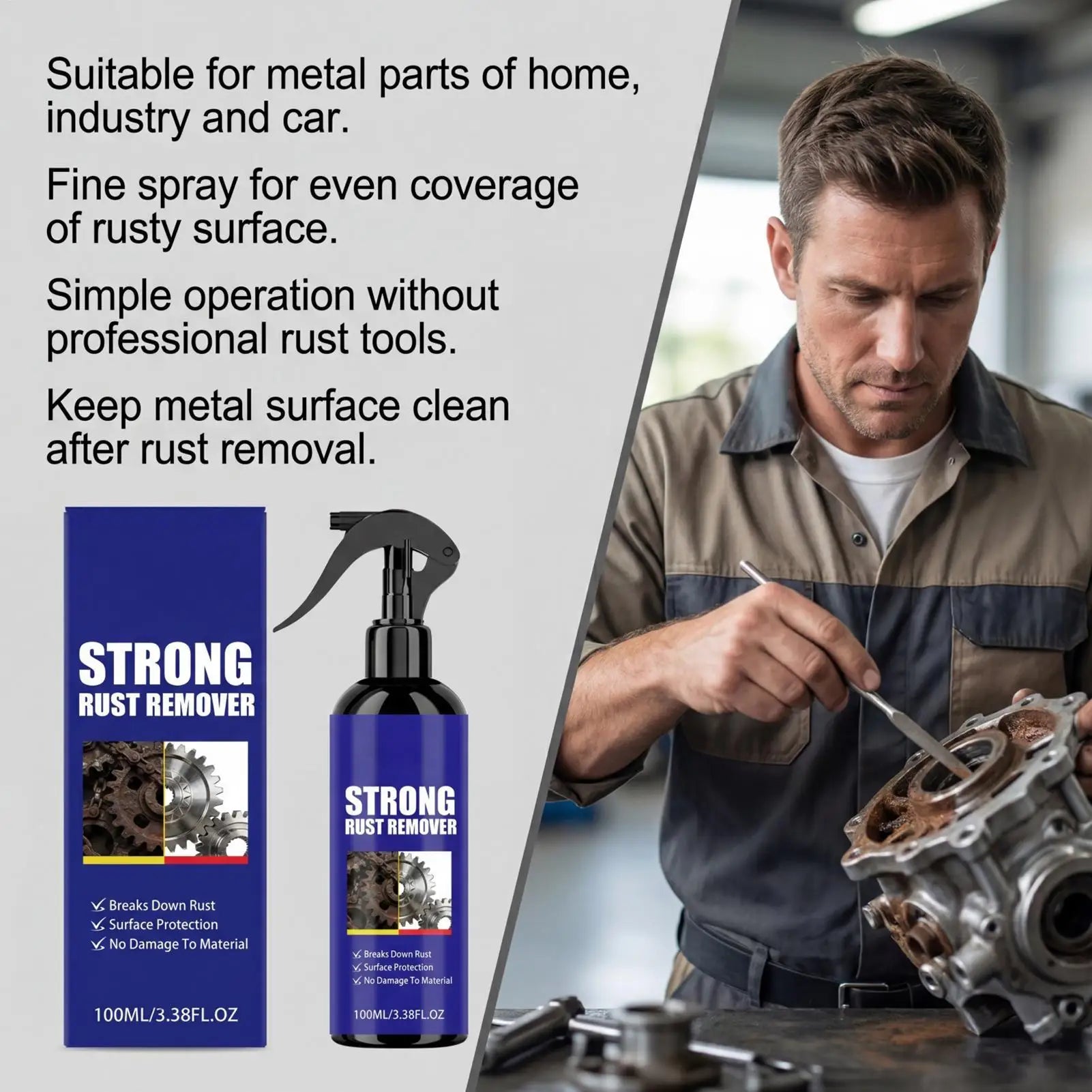 NEW Rust Remover 100ml Metal Cleaner Spray Rust Dissolver For Kitchen Garage Workshop Outdoor Equipment Home Appliance Car Qme