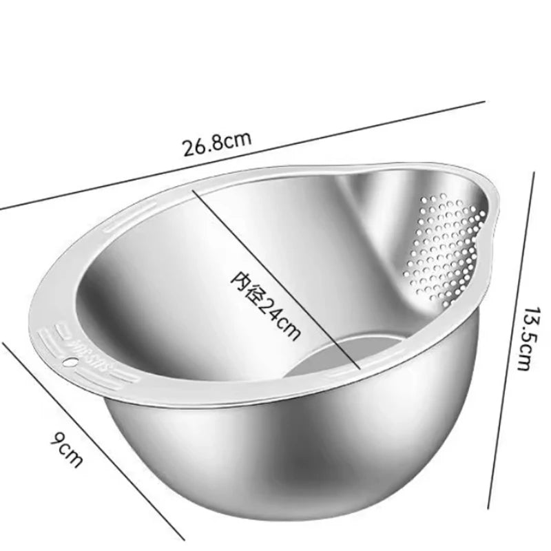 .1Pc Rice Washer Strainer Bowl Stainless Steel Rice Washing Bowl Rice Sieve Colander Fruit And Vegetable Strainer Kitchen Tools. Qme Silver 1pc