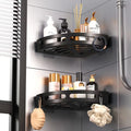 Corner Shower Caddy - No-Drill Adhesive Bathroom Storage Rack, Wall-Mounted Organizer for Shampoo & Essentials Qme Black