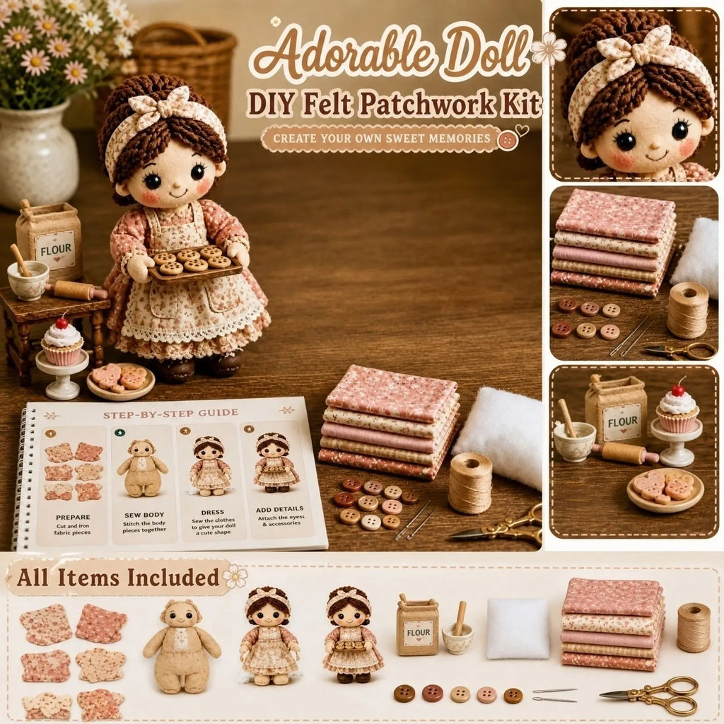 Doll Patchwork DIY Kit Complete Sewing Material Pack Fabric Accessory Set Handcraft Making Supplies for Beginner and Craft Lover Qme B One Size