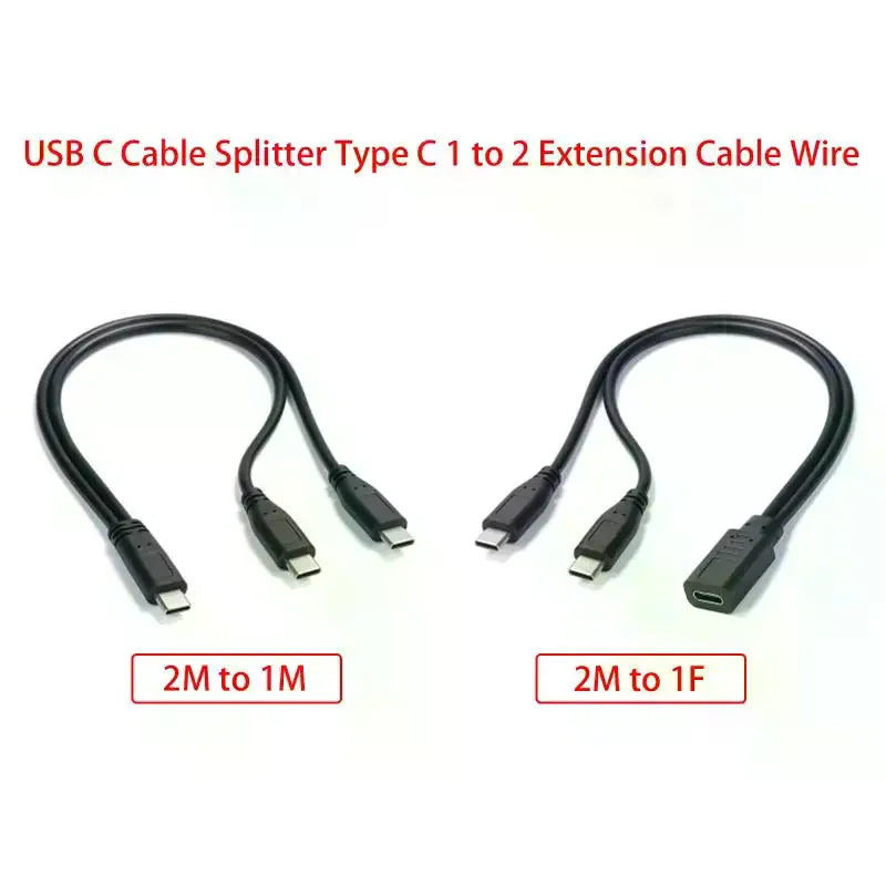 USB C Cable Splitter 1 2 Extension Wire Phone Tablet 15W 3A Power Qme