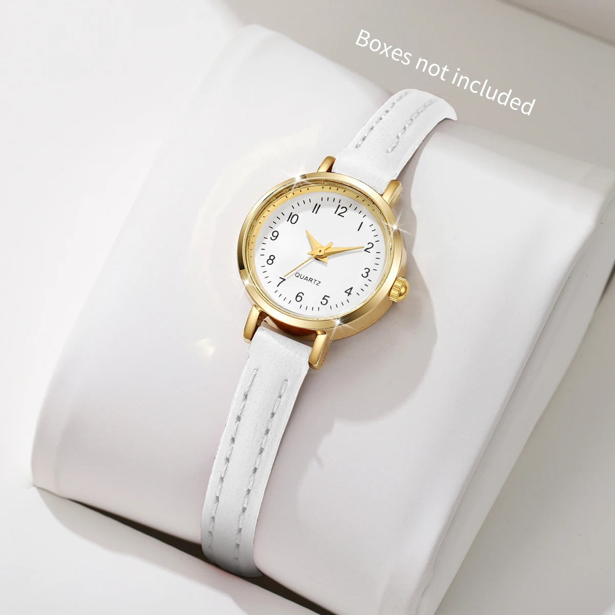 Delicate Retro Roman Numeral Small Round Gold Watch with Soft Leather Band for Daily Wear Qme Arabic White No Box