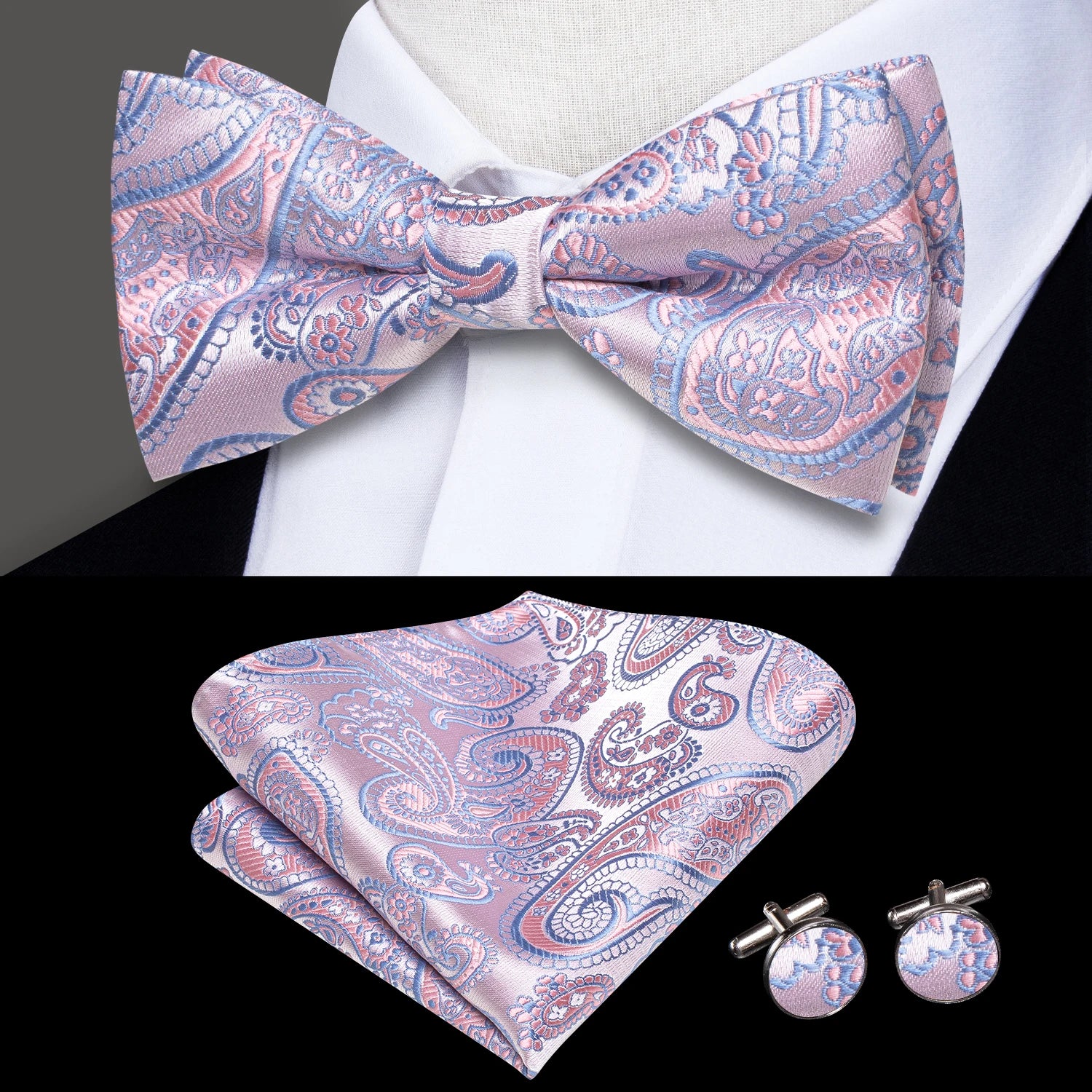 Mens Pre-tied Bowtie Red Yellow Pink White Floral Stripes Bow Tie Qme LDLH0582