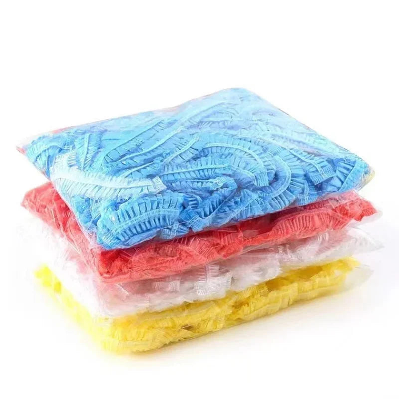 100Pcs Shower Cap Head Cover Elastic Plastic Thickened Pink Round Cover Food Kitchen Bathroom Accessories Food Preservation Bag Qme