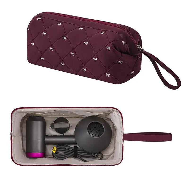 Waterproof Zipper Cosmetic Bags Women Hair Dryer Storage Bag Travel Qme Red
