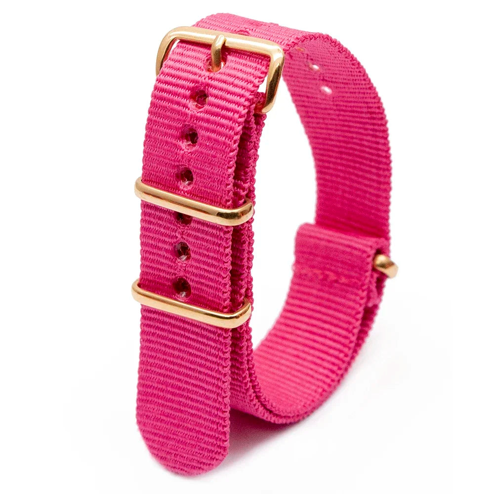 Hot Selling Gold Square Buckle Nylon Four Colors Watch Strap Fashionable Wear Resistant Watch Striped Bracelet Nice Watch Strap Qme Pink 22 mm
