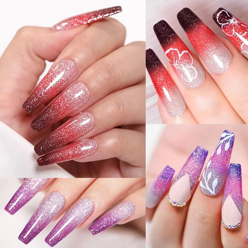 Thermochromic Diamond Glue Changing Nail Art Polish Sparkle Shimmer Qme