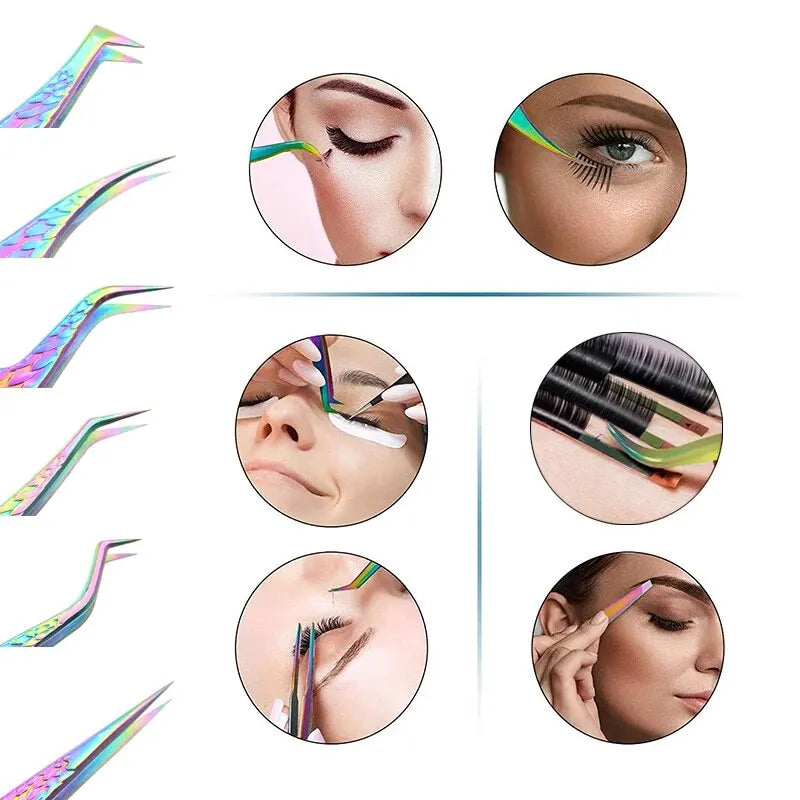 False Eyelash Tweezers Colorful Stainless Steel Precision Anti-static Qme